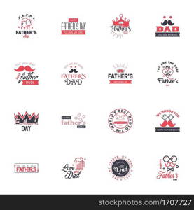 16 Black and Pink Set of Vector Happy fathers day. Typography Vintage Icons. Lettering for greeting cards. banners. t-shirt design. Fathers Day. Editable Vector Design Elements