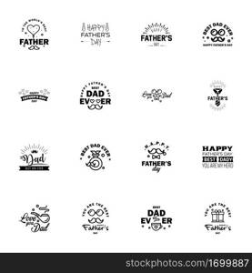 16 Black Happy Fathers Day Design Collection - A set of twelve brown colored vintage style Fathers Day Designs on light background  Editable Vector Design Elements