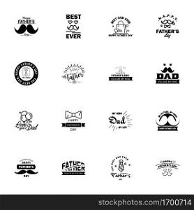 16 Black Happy Fathers Day Design Collection - A set of twelve brown colored vintage style Fathers Day Designs on light background  Editable Vector Design Elements