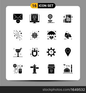 16 Black Icon Pack Glyph Symbols Signs for Responsive designs on white background. 16 Icons Set.. Creative Black Icon vector background
