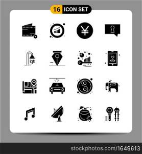 16 Black Icon Pack Glyph Symbols Signs for Responsive designs on white background. 16 Icons Set.. Creative Black Icon vector background