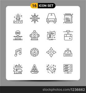 16 Black Icon Pack Outline Symbols Signs for Responsive designs on white background. 16 Icons Set.. Creative Black Icon vector background