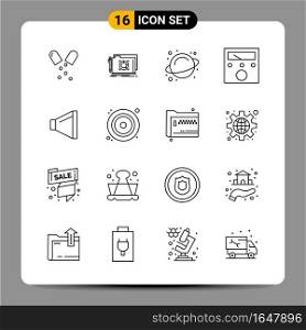 16 Black Icon Pack Outline Symbols Signs for Responsive designs on white background. 16 Icons Set.. Creative Black Icon vector background