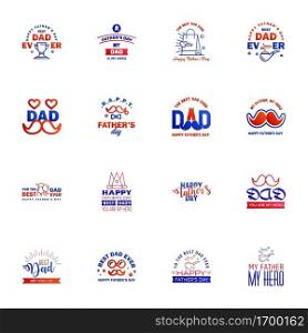16 Blue and red Happy Fathers Day Design Collection - A set of twelve brown colored vintage style Fathers Day Designs on light background Editable Vector Design Elements