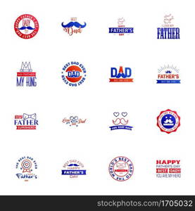 16 Blue and red Set of Vector Happy fathers day. Typography Vintage Icons. Lettering for greeting cards. banners. t-shirt design. Fathers Day. Editable Vector Design Elements