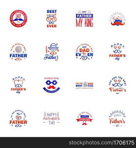 16 Blue and red Set of Vector Happy fathers day. Typography Vintage Icons. Lettering for greeting cards. banners. t-shirt design. Fathers Day. Editable Vector Design Elements