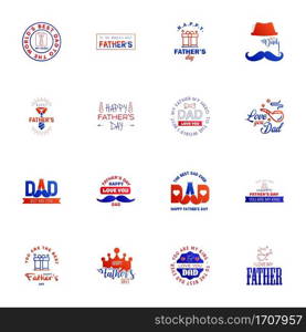 16 Blue and red Set of Vector Happy fathers day. Typography Vintage Icons. Lettering for greeting cards. banners. t-shirt design. Fathers Day. Editable Vector Design Elements