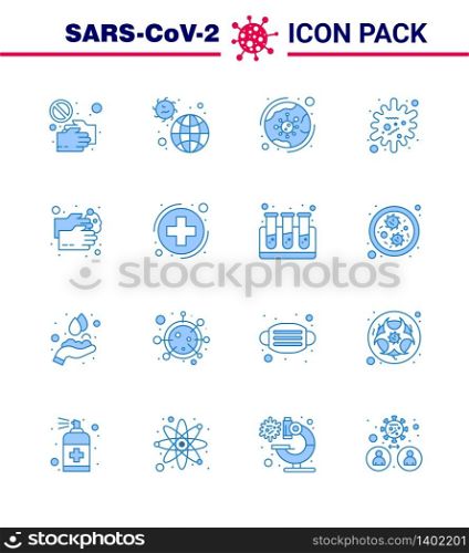 16 Blue Coronavirus Covid19 Icon pack such as disease, infection, infection, covid, virus viral coronavirus 2019-nov disease Vector Design Elements