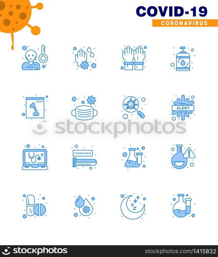 16 Blue Coronavirus disease and prevention vector icon skull, sanitizer, gloves, hand, virus viral coronavirus 2019-nov disease Vector Design Elements