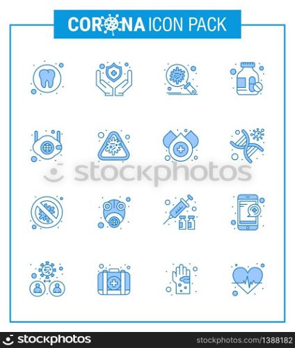 16 Blue Set of corona virus epidemic icons. such as medical, face, corona, pills, drugs viral coronavirus 2019-nov disease Vector Design Elements
