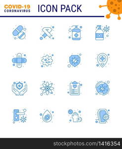 16 Blue Set of corona virus epidemic icons. such as moisturizer, hand wash, ribbon, wash, handcare viral coronavirus 2019-nov disease Vector Design Elements