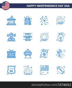 16 Blue Signs for USA Independence Day american; food; firework; yummy; donut Editable USA Day Vector Design Elements