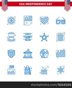 16 Blue Signs for USA Independence Day american  imerican  usa  glasses  love Editable USA Day Vector Design Elements