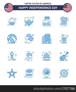 16 Blue Signs for USA Independence Day ball  drink  festival  cola  usa Editable USA Day Vector Design Elements
