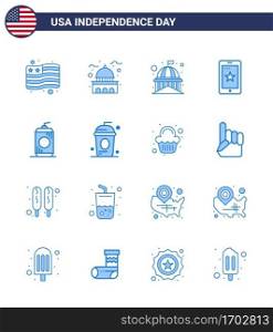 16 Blue Signs for USA Independence Day cole; usa; mobile; drink; bottle Editable USA Day Vector Design Elements