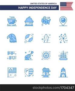 16 Blue Signs for USA Independence Day eagle  animal  location  sign  location Editable USA Day Vector Design Elements