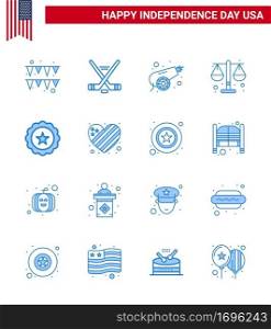 16 Blue Signs for USA Independence Day sign; glass; canon; scale; justice Editable USA Day Vector Design Elements