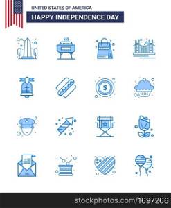 16 Blue Signs for USA Independence Day tourism  golden  holiday  gate  american Editable USA Day Vector Design Elements