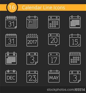 16 Calendar Icons. Set of 16 calendar line icons, vector eps10 illustration