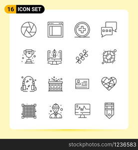 16 Creative Icons for Modern website design and responsive mobile apps. 16 Outline Symbols Signs on White Background. 16 Icon Pack.. Creative Black Icon vector background