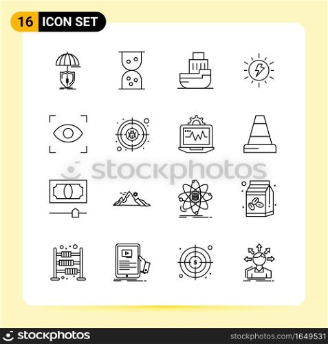 16 Creative Icons for Modern website design and responsive mobile apps. 16 Outline Symbols Signs on White Background. 16 Icon Pack.. Creative Black Icon vector background