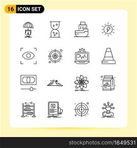 16 Creative Icons for Modern website design and responsive mobile apps. 16 Outline Symbols Signs on White Background. 16 Icon Pack.. Creative Black Icon vector background
