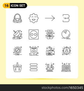 16 Creative Icons for Modern website design and responsive mobile apps. 16 Outline Symbols Signs on White Background. 16 Icon Pack.. Creative Black Icon vector background