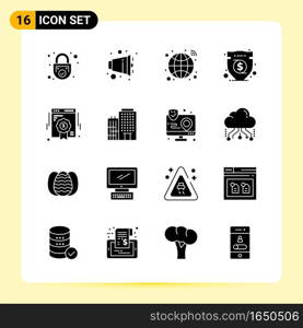 16 Creative Icons for Modern website design and responsive mobile apps. 16 Glyph Symbols Signs on White Background. 16 Icon Pack.. Creative Black Icon vector background