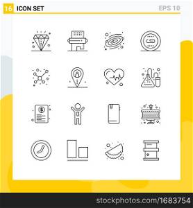 16 Creative Icons Modern Signs and Symbols of atom, optimization, pin, media, engine Editable Vector Design Elements