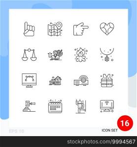 16 Creative Icons Modern Signs and Symbols of balance, like, plan, favorite, heart Editable Vector Design Elements