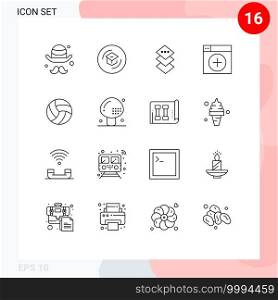 16 Creative Icons Modern Signs and Symbols of ball, graphics, school, new, add Editable Vector Design Elements