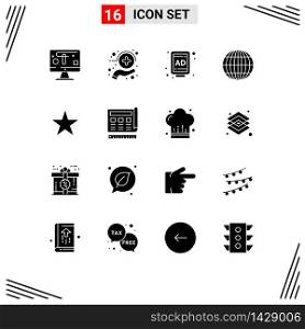 16 Creative Icons Modern Signs and Symbols of blueprint, star, ad, bookmark, globe Editable Vector Design Elements