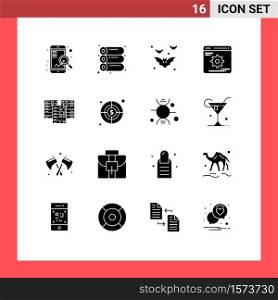 16 Creative Icons Modern Signs and Symbols of data, center, bats, optimization, development Editable Vector Design Elements