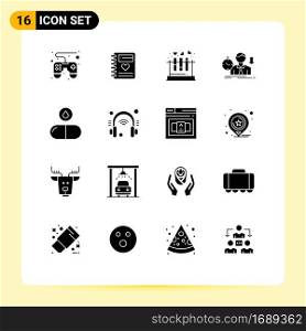 16 Creative Icons Modern Signs and Symbols of drug, depression, lab, sad, failure Editable Vector Design Elements