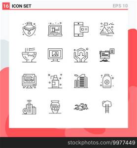 16 Creative Icons Modern Signs and Symbols of food, drink, online, bowl, landscape Editable Vector Design Elements