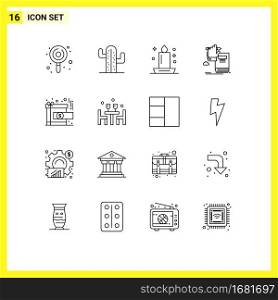 16 Creative Icons Modern Signs and Symbols of growth, learning, candle, knowledge, night Editable Vector Design Elements