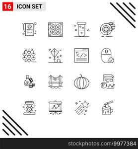 16 Creative Icons Modern Signs and Symbols of heart, globe, biology, analysis, data Editable Vector Design Elements