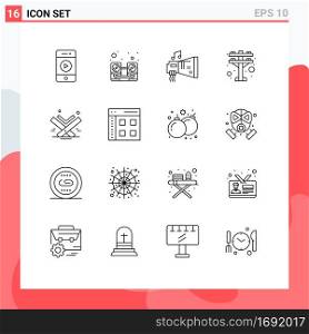 16 Creative Icons Modern Signs and Symbols of holy, power, audio, electric tower, music Editable Vector Design Elements