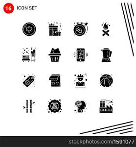 16 Creative Icons Modern Signs and Symbols of love, camping, party, campfire, hobbies Editable Vector Design Elements