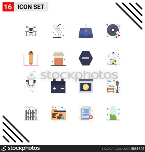 16 Creative Icons Modern Signs and Symbols of love, disk, drink, receive, mail Editable Pack of Creative Vector Design Elements