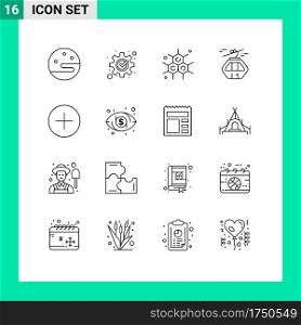 16 Creative Icons Modern Signs and Symbols of media player, add, molecular, scandinavia, canada Editable Vector Design Elements