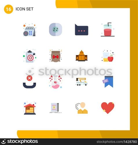 16 Creative Icons Modern Signs and Symbols of objective, clipboard, bubble, aim, drink Editable Pack of Creative Vector Design Elements