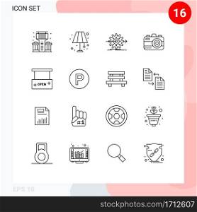 16 Creative Icons Modern Signs and Symbols of open, beauty and spa, progress, summer, camera Editable Vector Design Elements