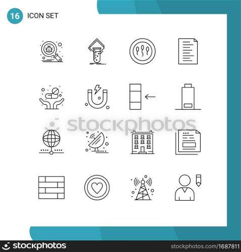 16 Creative Icons Modern Signs and Symbols of pills, website, testing, html, sperm Editable Vector Design Elements