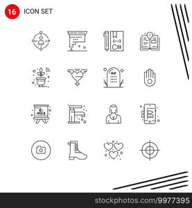 16 Creative Icons Modern Signs and Symbols of plant, education, ink, bulb, develop Editable Vector Design Elements