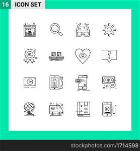 16 Creative Icons Modern Signs and Symbols of quality, award, glasses, wheel, gear Editable Vector Design Elements