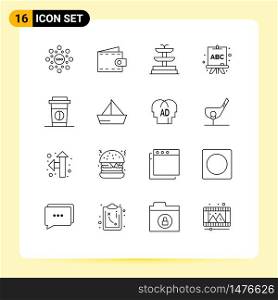 16 Creative Icons Modern Signs and Symbols of sail, food, fountain, drink, learning Editable Vector Design Elements