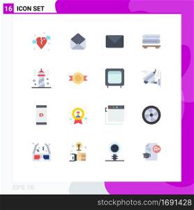 16 Creative Icons Modern Signs and Symbols of sea, lighthouse, mail, beach, towels Editable Pack of Creative Vector Design Elements