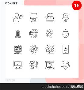 16 Creative Icons Modern Signs and Symbols of skyscaper, bulding, kettle, dresser, home Editable Vector Design Elements