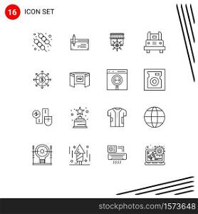 16 Creative Icons Modern Signs and Symbols of transportation, school bus, financial, bus, goal Editable Vector Design Elements